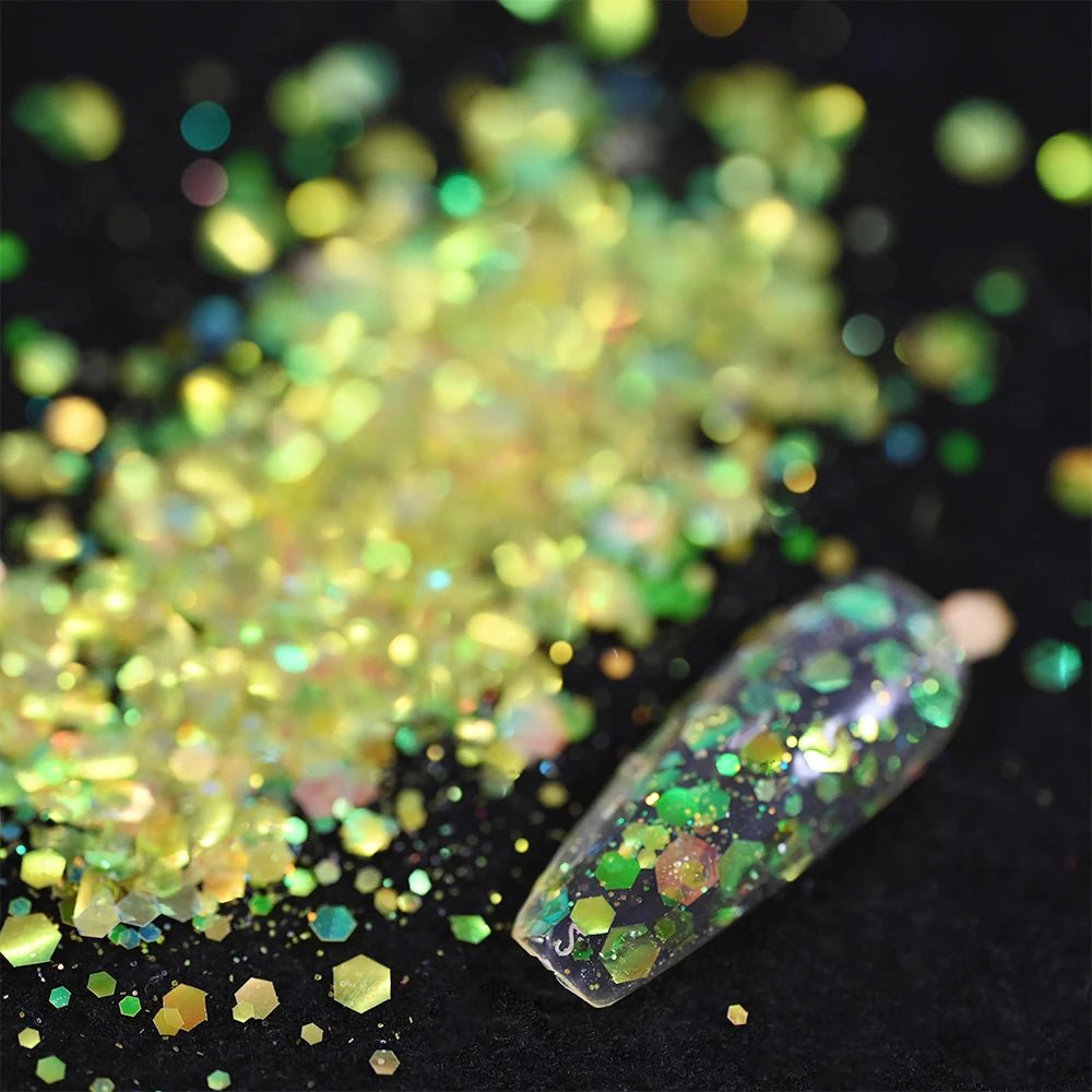 50 g/bolsa de lentejuelas hexagonales mixtas para uñas, copos holográficos gruesos para maquillaje corporal/ojos/cara, decoraciones de manicura brillantes * & - VibraStore