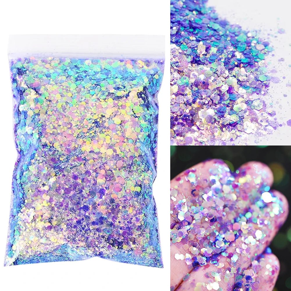 50 g/bolsa de lentejuelas hexagonales mixtas para uñas, copos holográficos gruesos para maquillaje corporal/ojos/cara, decoraciones de manicura brillantes * & - VibraStore