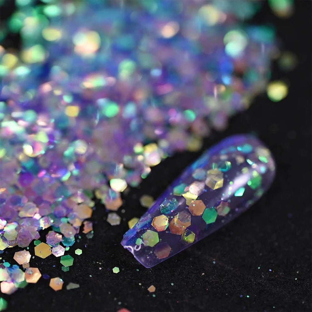 50 g/bolsa de lentejuelas hexagonales mixtas para uñas, copos holográficos gruesos para maquillaje corporal/ojos/cara, decoraciones de manicura brillantes * & - VibraStore