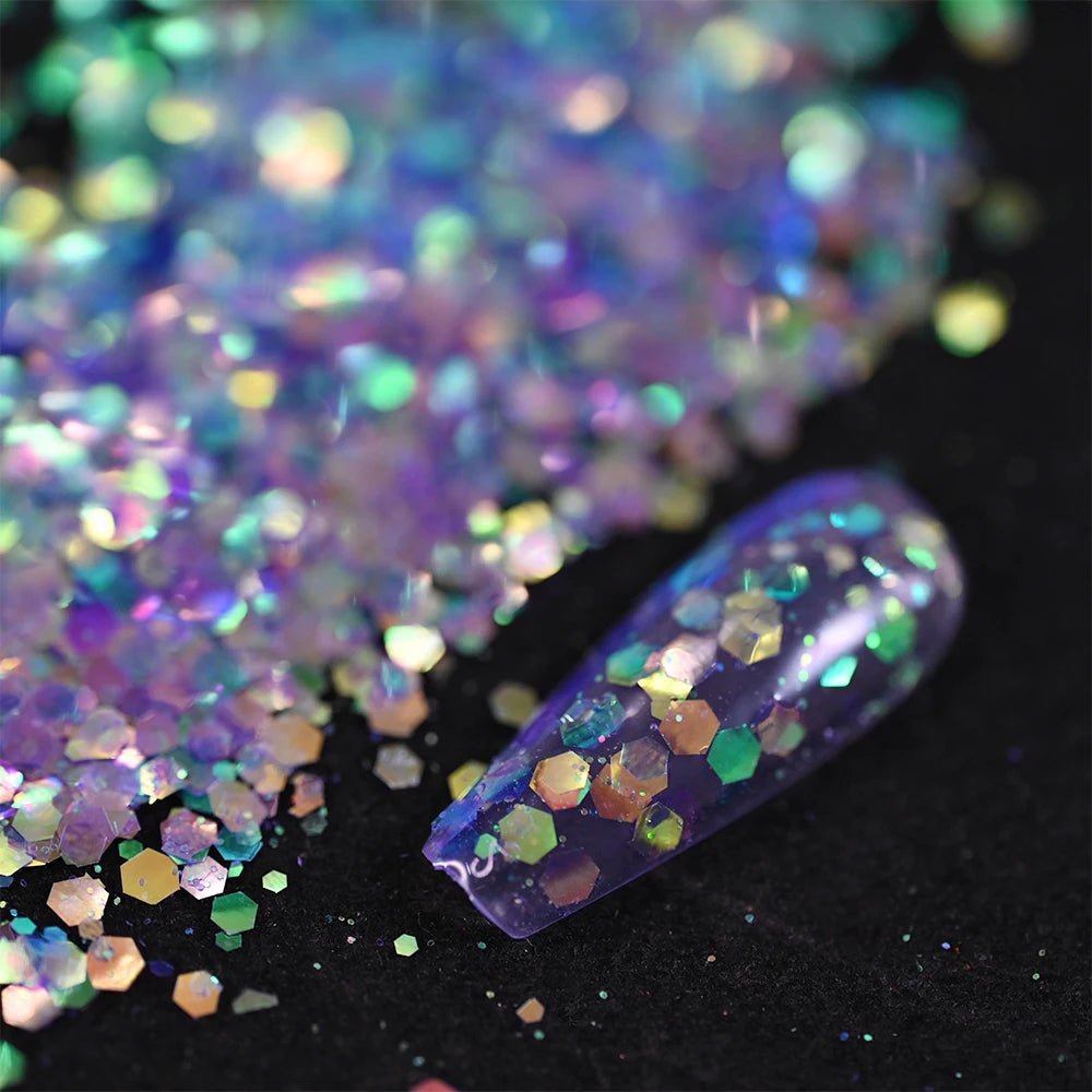 50 g/bolsa de lentejuelas hexagonales mixtas para uñas, copos holográficos gruesos para maquillaje corporal/ojos/cara, decoraciones de manicura brillantes * & - VibraStore