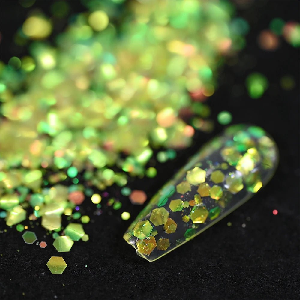 50 g/bolsa de lentejuelas hexagonales mixtas para uñas, copos holográficos gruesos para maquillaje corporal/ojos/cara, decoraciones de manicura brillantes * & - VibraStore