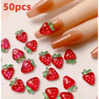 50 Uds. De dijes 3D para uñas de fresa roja dulce, cereza, sandía, mezcla de resina Kawaii, decoración artística de uñas, adorno de parte posterior plana, joyería * - VibraStore