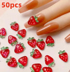 50 Uds. De dijes 3D para uñas de fresa roja dulce, cereza, sandía, mezcla de resina Kawaii, decoración artística de uñas, adorno de parte posterior plana, joyería * - VibraStore