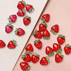 50 Uds. De dijes 3D para uñas de fresa roja dulce, cereza, sandía, mezcla de resina Kawaii, decoración artística de uñas, adorno de parte posterior plana, joyería * - VibraStore