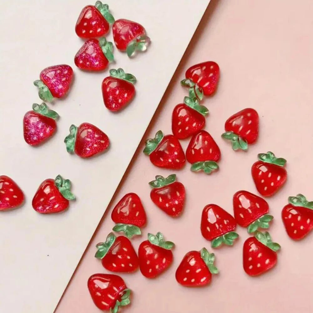 50 Uds. De dijes 3D para uñas de fresa roja dulce, cereza, sandía, mezcla de resina Kawaii, decoración artística de uñas, adorno de parte posterior plana, joyería * - VibraStore
