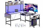L Shaped Gaming Desk 67, Reversible Computer Desks With Led Lights Corner Table With Keyboard Tray Side Bag Storage Shelf Metal Frame