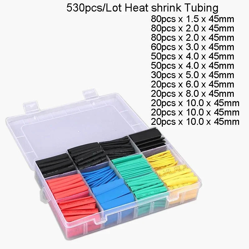 530/127pcs Heat Shrink Tubing Sleeves Polyolefin Set 2:1 Shrink Ratio for Wires Cables Multicolor Sleeves - VibraStore