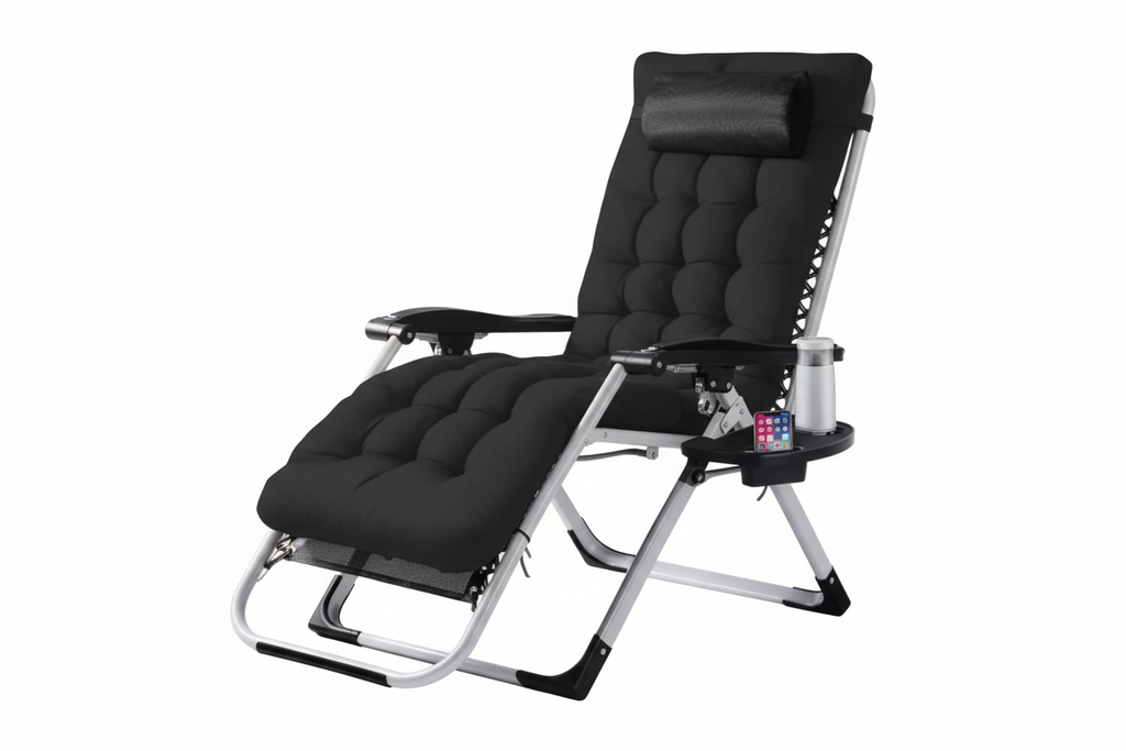 Zero Gravity Chair, Reclining Camping Lounge Chair For Indoor, Reclining Patio Chairs With Cup Holder Trays And Removable Cushion