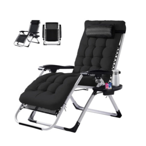 Zero Gravity Chair, Reclining Camping Lounge Chair For Indoor, Reclining Patio Chairs With Cup Holder Trays And Removable Cushion