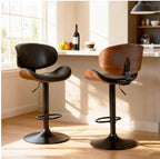 A Set Of 2 Rotating Bar Stools With Adjustable Height, PU Leather Decorative Chairs, Backrests And Footstools, And Anti-slip Rubber Bases