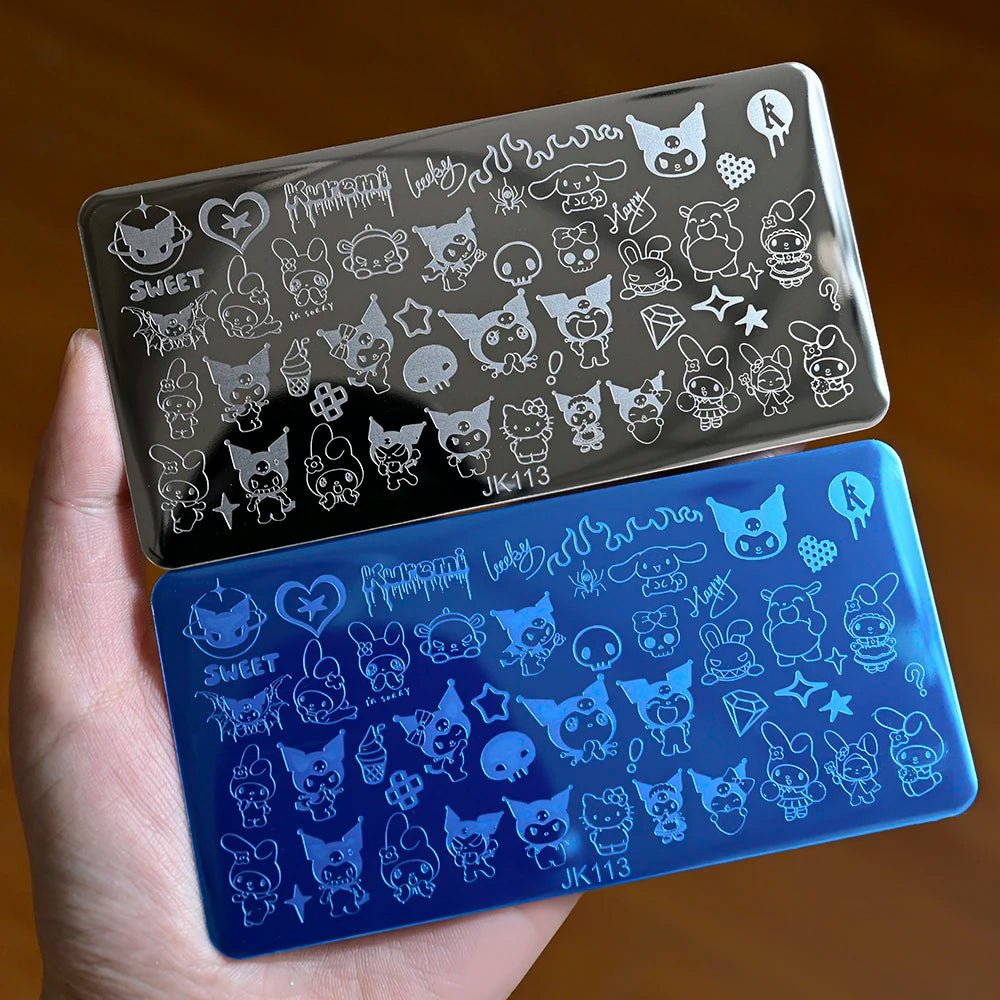 5D dibujos animados Hello kitty Nail Art placa de estampado pegatina lindo arco Kitty diseño grande plantilla de sello de impresión inoxidable herramientas de uñas - VibraStore
