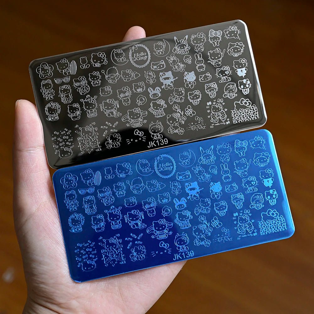 5D dibujos animados Hello kitty Nail Art placa de estampado pegatina lindo arco Kitty diseño grande plantilla de sello de impresión inoxidable herramientas de uñas - VibraStore