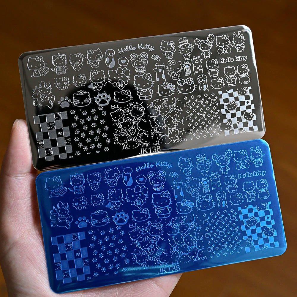 5D dibujos animados Hello kitty Nail Art placa de estampado pegatina lindo arco Kitty diseño grande plantilla de sello de impresión inoxidable herramientas de uñas - VibraStore