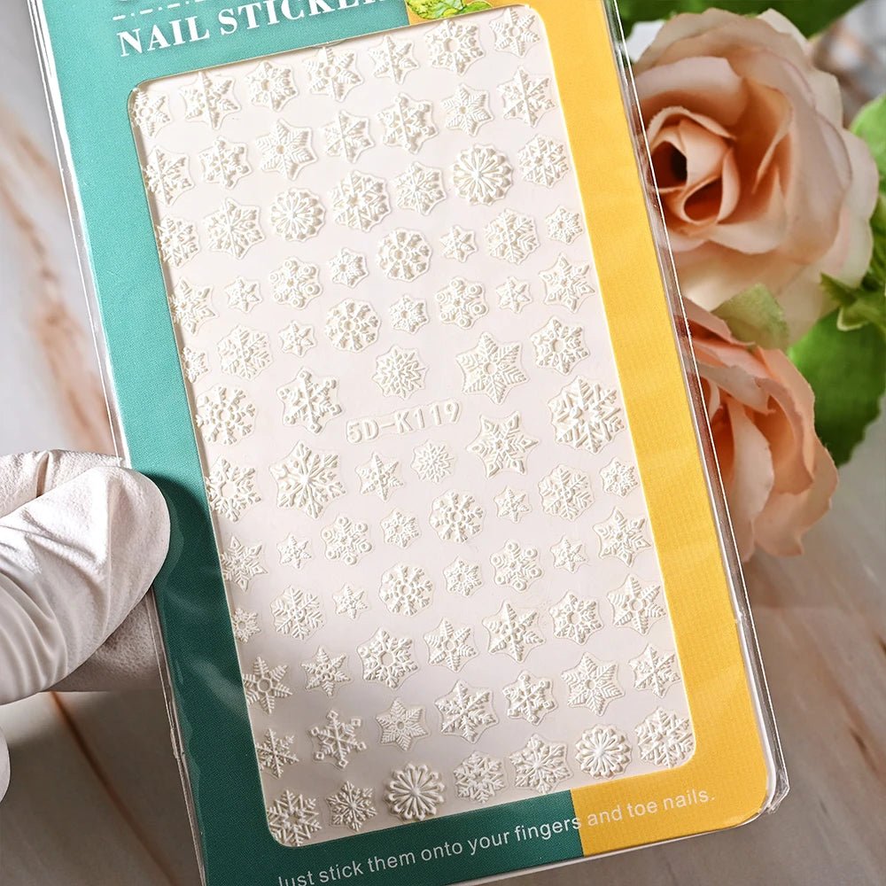 5D Navidad en relieve Nail Art pegatina copo de nieve Santa Claus adhesivo deslizante Año nuevo uñas calcomanías tallado manicura decoraciones y  Navidad - VibraStore