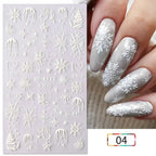 5D Navidad en relieve Nail Art pegatina copo de nieve Santa Claus adhesivo deslizante Año nuevo uñas calcomanías tallado manicura decoraciones y  Navidad - VibraStore