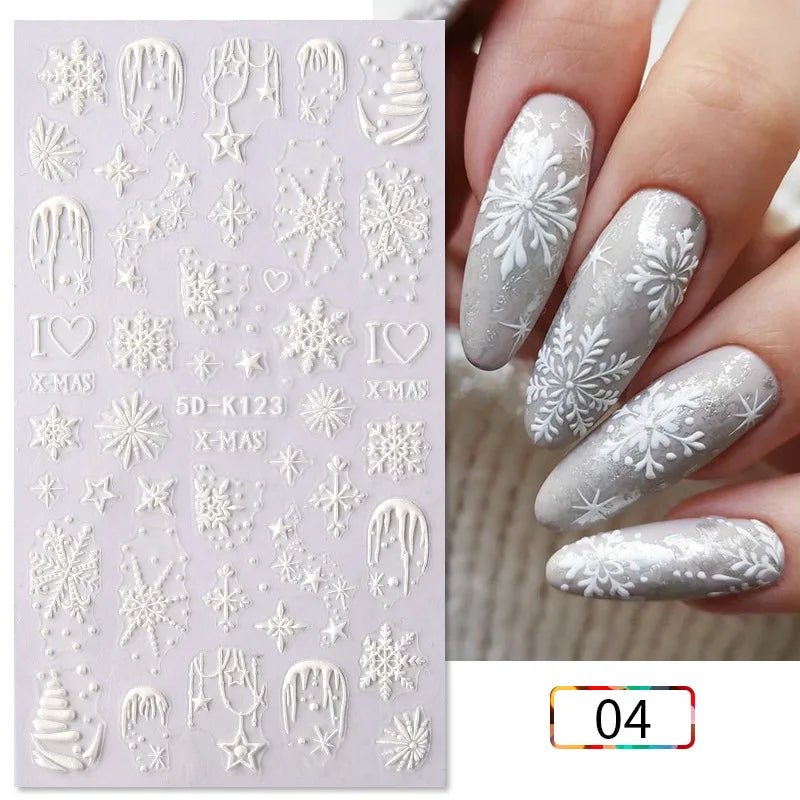 5D Navidad en relieve Nail Art pegatina copo de nieve Santa Claus adhesivo deslizante Año nuevo uñas calcomanías tallado manicura decoraciones y  Navidad - VibraStore