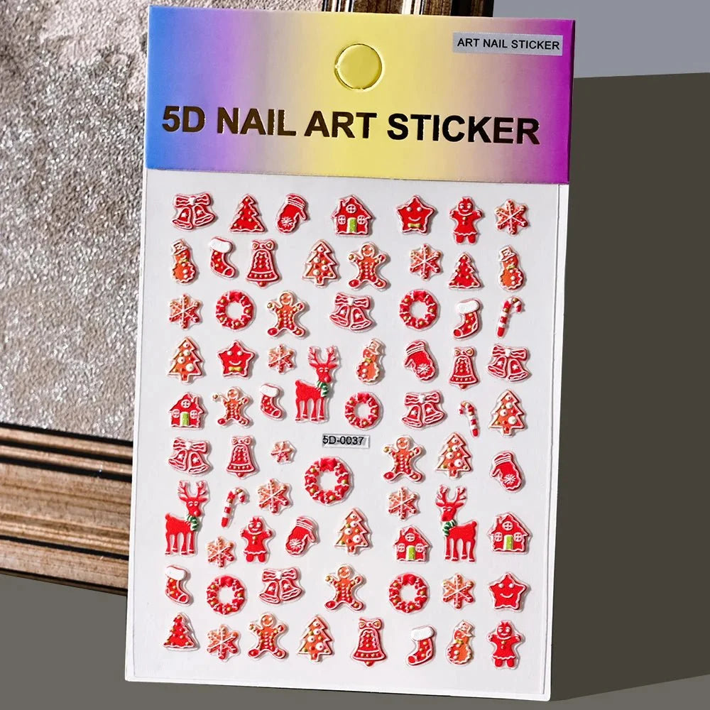 5D Navidad en relieve Nail Art pegatina copo de nieve Santa Claus adhesivo deslizante Año nuevo uñas calcomanías tallado manicura decoraciones y  Navidad - VibraStore