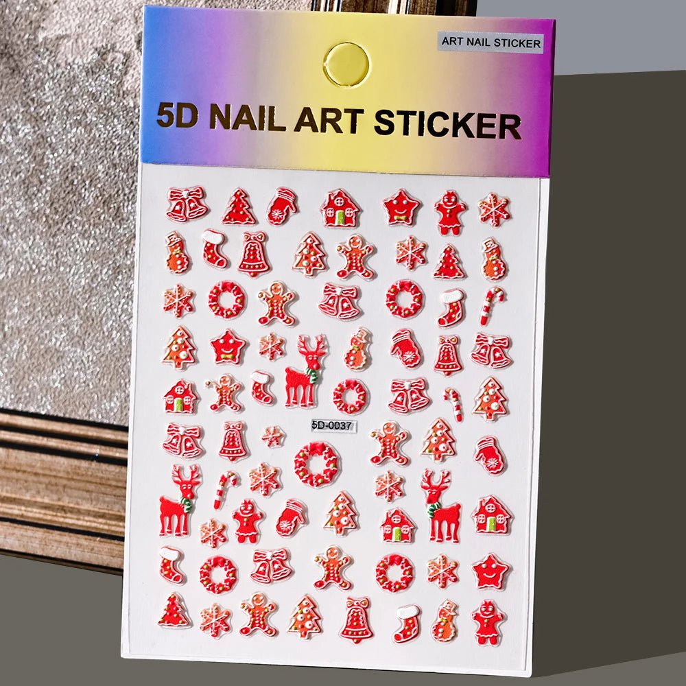 5D Navidad en relieve Nail Art pegatina copo de nieve Santa Claus adhesivo deslizante Año nuevo uñas calcomanías tallado manicura decoraciones y  Navidad - VibraStore