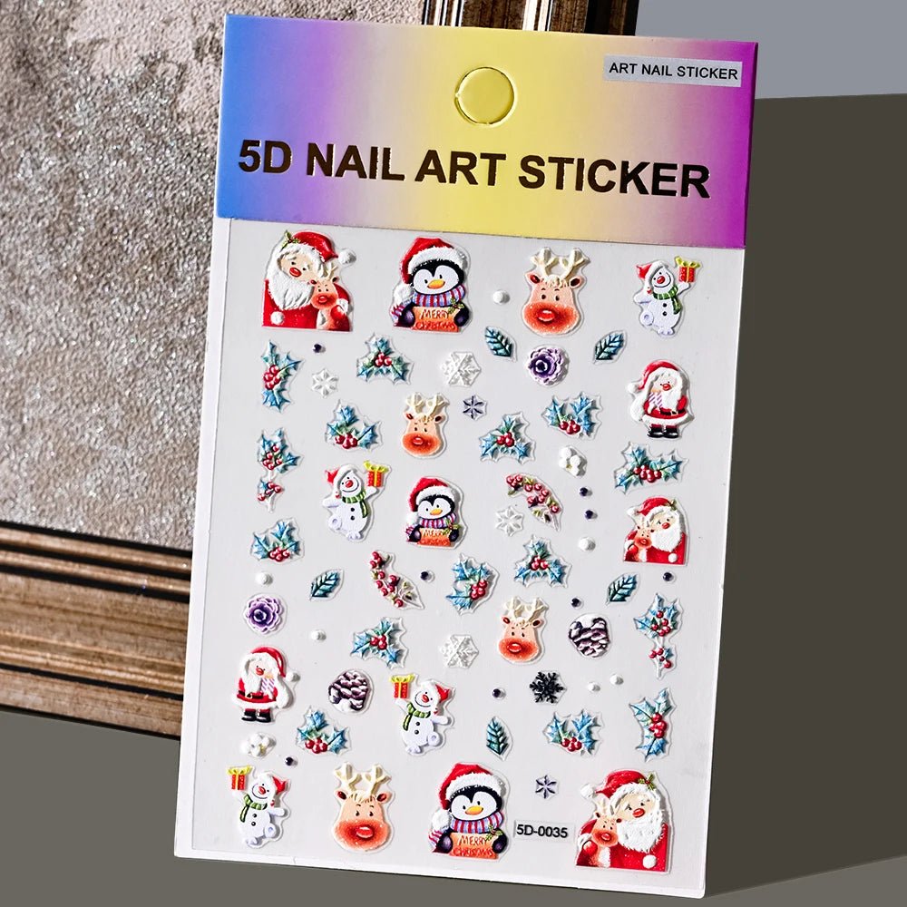 5D Navidad en relieve Nail Art pegatina copo de nieve Santa Claus adhesivo deslizante Año nuevo uñas calcomanías tallado manicura decoraciones y  Navidad - VibraStore