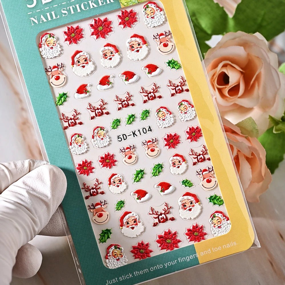 5D Navidad en relieve Nail Art pegatina copo de nieve Santa Claus adhesivo deslizante Año nuevo uñas calcomanías tallado manicura decoraciones y  Navidad - VibraStore