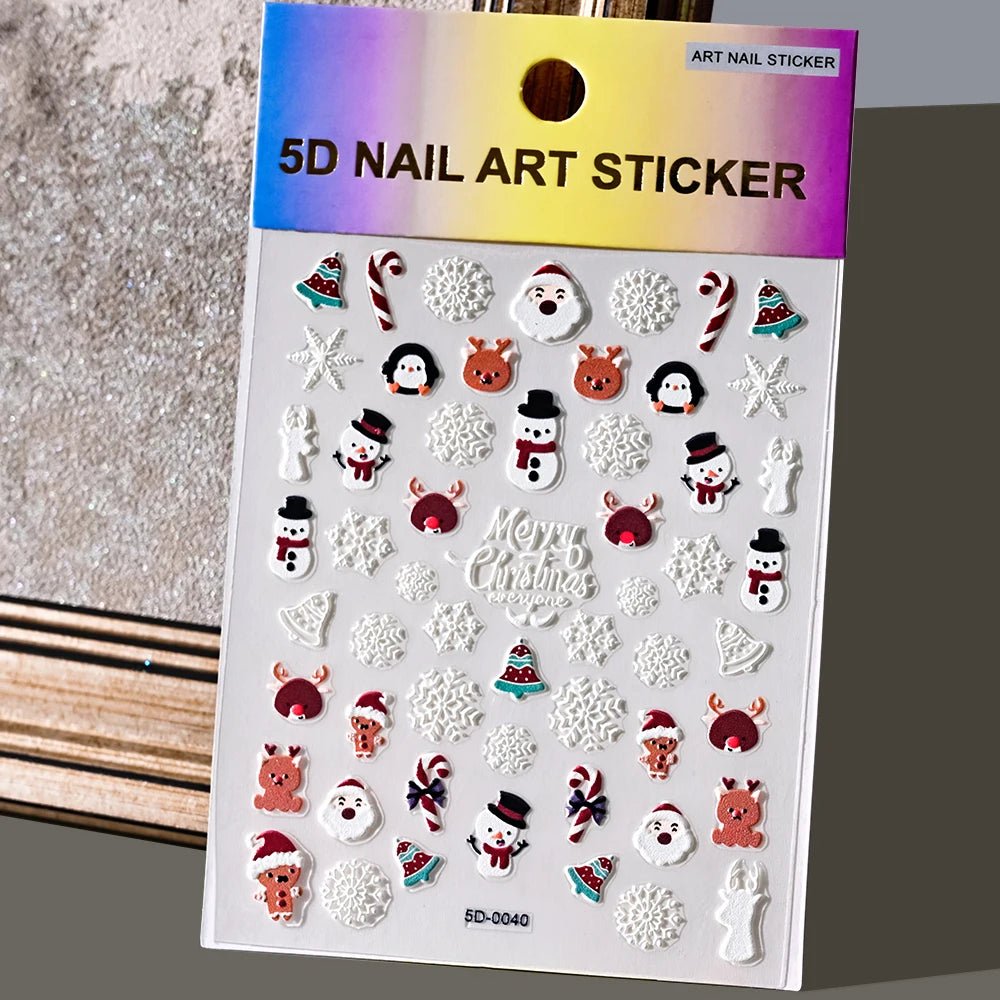5D Navidad en relieve Nail Art pegatina copo de nieve Santa Claus adhesivo deslizante Año nuevo uñas calcomanías tallado manicura decoraciones y  Navidad - VibraStore