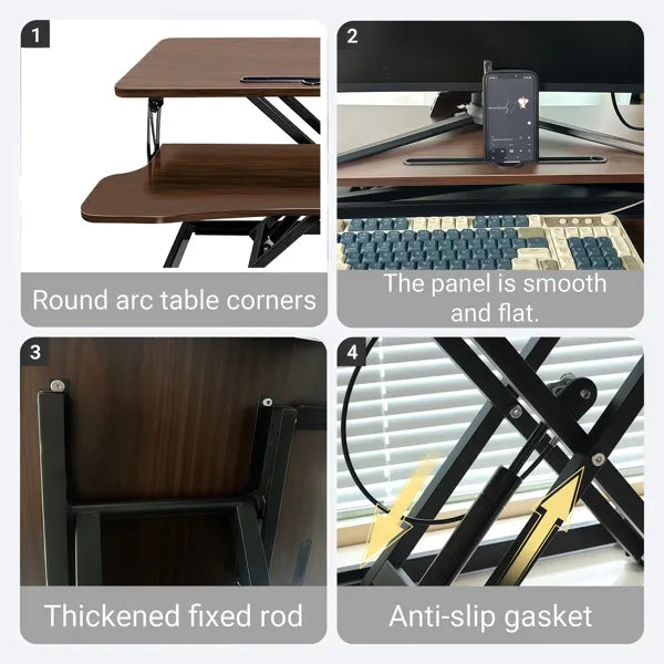32 Inch Desk Converter, Height Adjustable Sit To Stand Riser, Dual Monitor And Laptop Workstation With Wide Keyboard Tray, Walnut Color