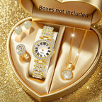 5pcs Elegant Rhinestone Women Watches Fashion Roma Dial Bracelet Band Quartz Wristwatch Jewelry Set Reloj Mujer（Without Box） - VibraStore