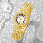 5pcs Elegant Rhinestone Women Watches Fashion Roma Dial Bracelet Band Quartz Wristwatch Jewelry Set Reloj Mujer（Without Box） - VibraStore