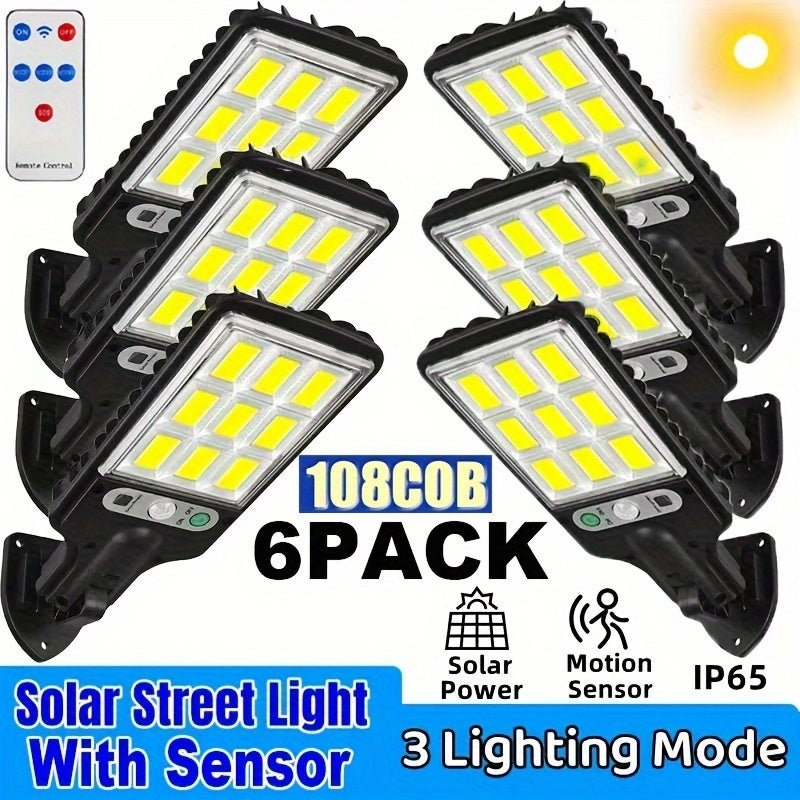 6 Packs Solar Powered Motion Sensor Outdoor Garden Light With 108 COB LED Lights - VibraStore
