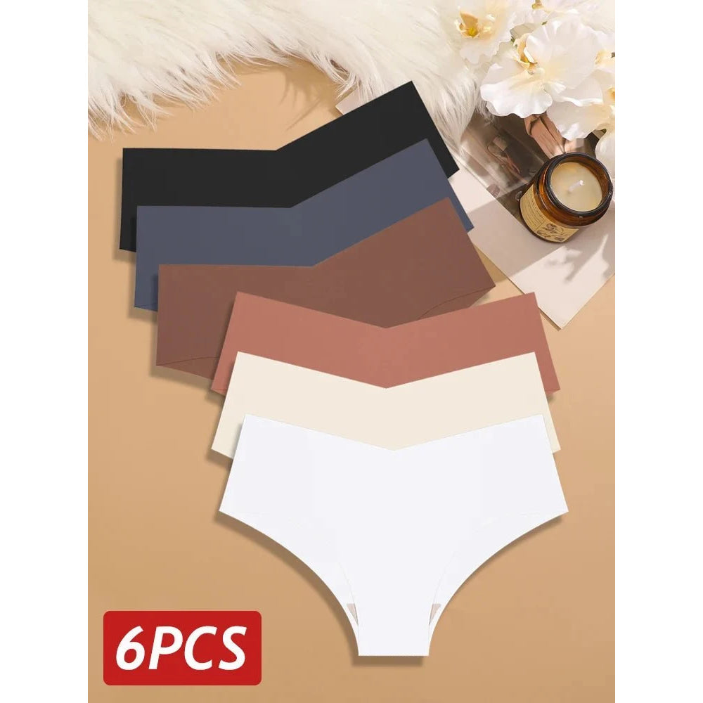 6 pcs bragas sin costuras para mujer, bragas ultrafinas de seda helada, ropa interior Sexy con cintura en V, lencería transpirable para mujer, calzoncillos de tiro bajo - VibraStore