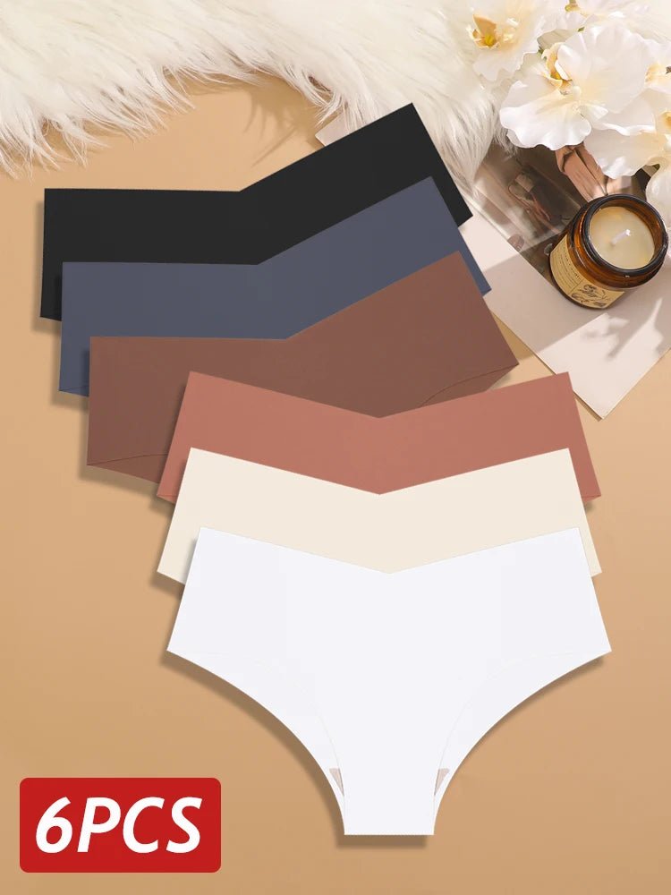 6 pcs bragas sin costuras para mujer, bragas ultrafinas de seda helada, ropa interior Sexy con cintura en V, lencería transpirable para mujer, calzoncillos de tiro bajo - VibraStore