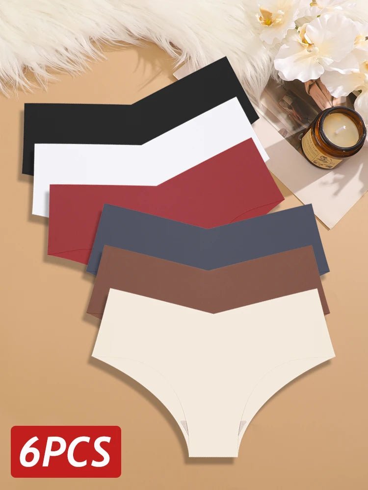 6 pcs bragas sin costuras para mujer, bragas ultrafinas de seda helada, ropa interior Sexy con cintura en V, lencería transpirable para mujer, calzoncillos de tiro bajo - VibraStore