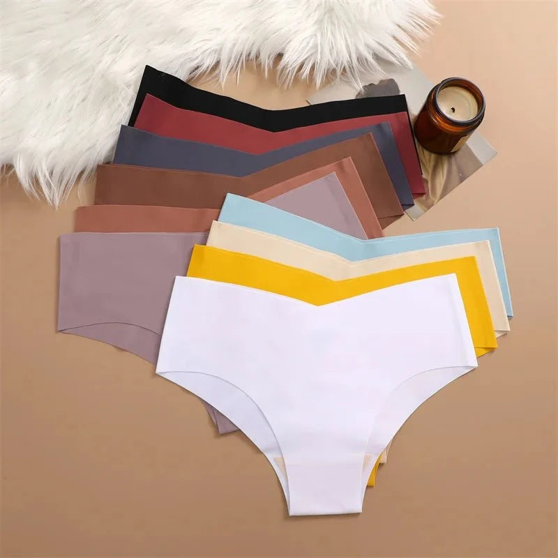 6 pcs bragas sin costuras para mujer, bragas ultrafinas de seda helada, ropa interior Sexy con cintura en V, lencería transpirable para mujer, calzoncillos de tiro bajo - VibraStore