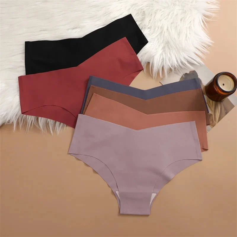 6 pcs bragas sin costuras para mujer, bragas ultrafinas de seda helada, ropa interior Sexy con cintura en V, lencería transpirable para mujer, calzoncillos de tiro bajo - VibraStore