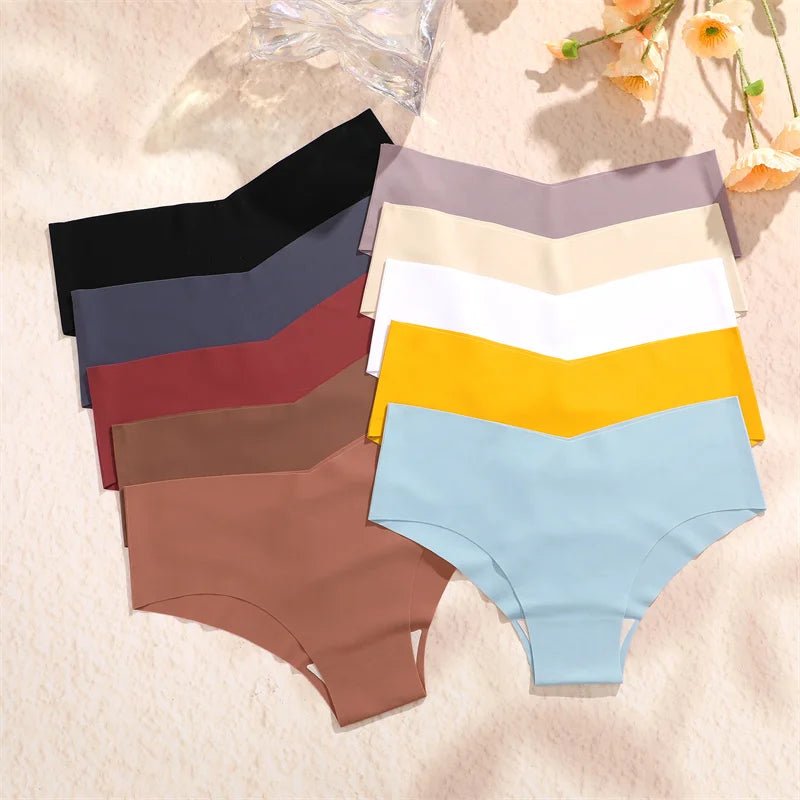 6 pcs bragas sin costuras para mujer, bragas ultrafinas de seda helada, ropa interior Sexy con cintura en V, lencería transpirable para mujer, calzoncillos de tiro bajo - VibraStore