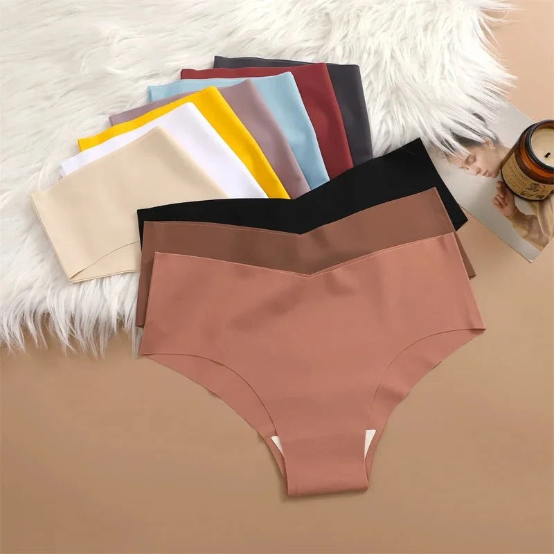 6 pcs bragas sin costuras para mujer, bragas ultrafinas de seda helada, ropa interior Sexy con cintura en V, lencería transpirable para mujer, calzoncillos de tiro bajo - VibraStore