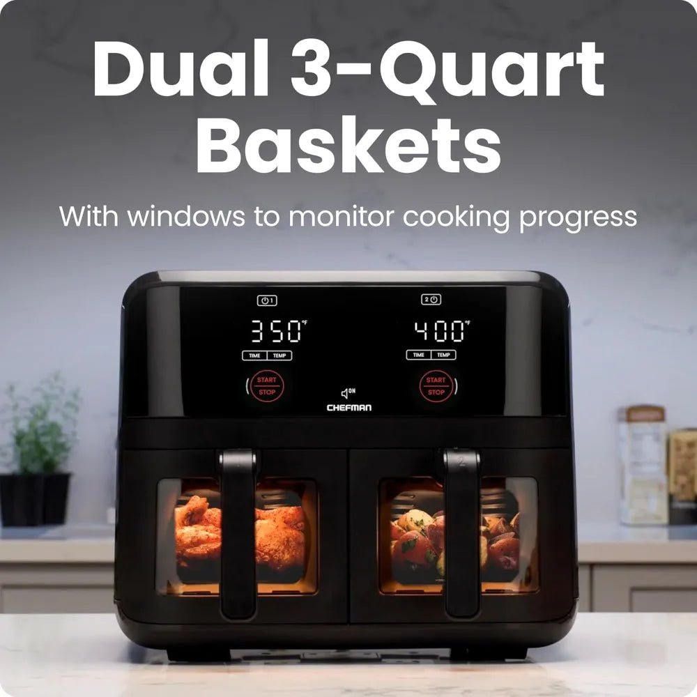 6 Quart Dual Basket Air Fryer Oven with Easy View Windows, Sync Finish, Hi - Fry, Auto Shutoff, 2 Independent - Best - VibraStore