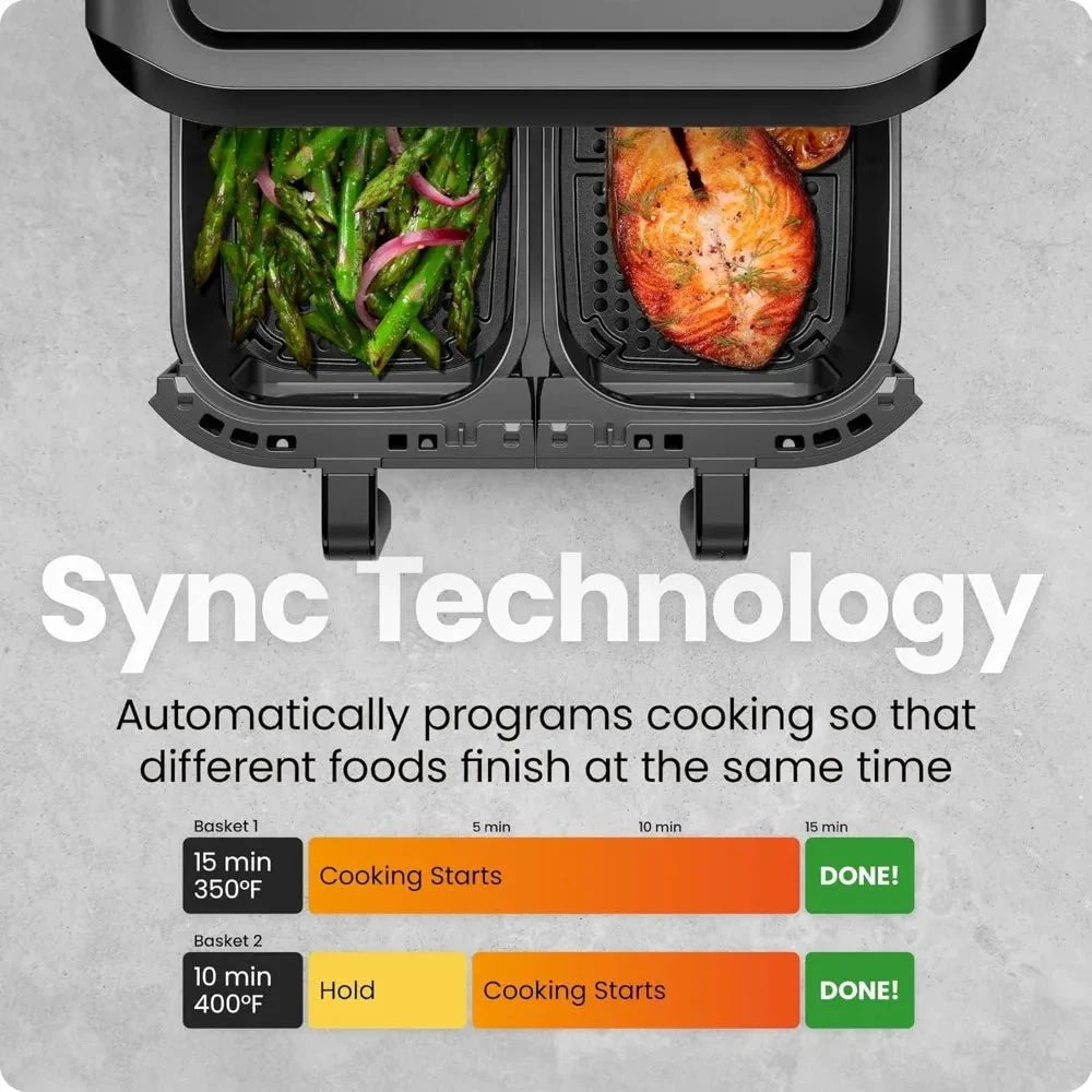 6 Quart Dual Basket Air Fryer Oven with Easy View Windows, Sync Finish, Hi - Fry, Auto Shutoff, 2 Independent - Best - VibraStore