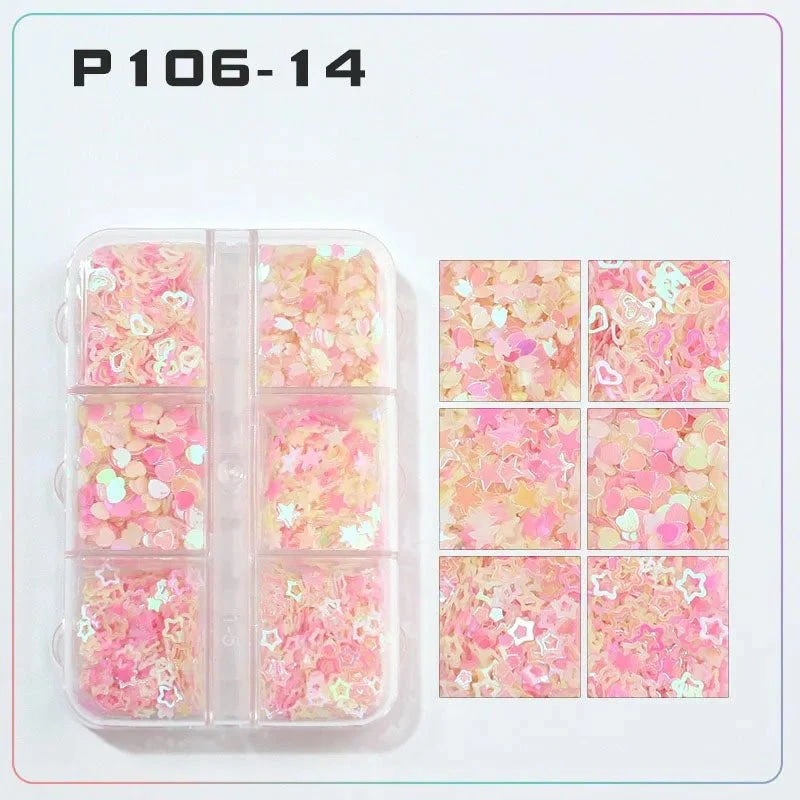 6 rejillas/juego de lentejuelas con purpurina para uñas, flor brillante, mariposa, corazón, pegatinas con purpurina para uñas para niñas, decoración artística para manicura DIY - VibraStore