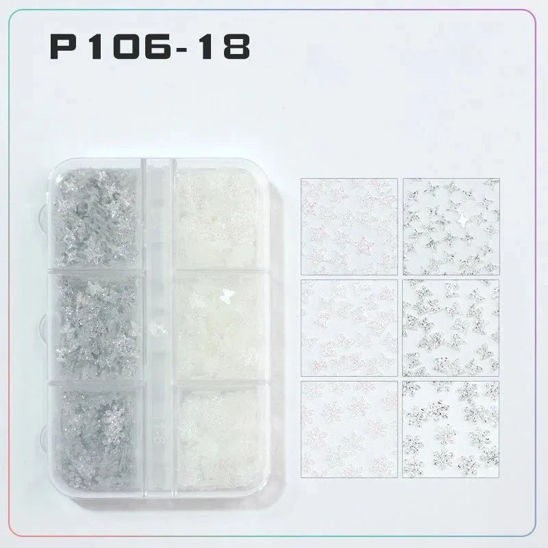 6 rejillas/juego de lentejuelas con purpurina para uñas, flor brillante, mariposa, corazón, pegatinas con purpurina para uñas para niñas, decoración artística para manicura DIY - VibraStore