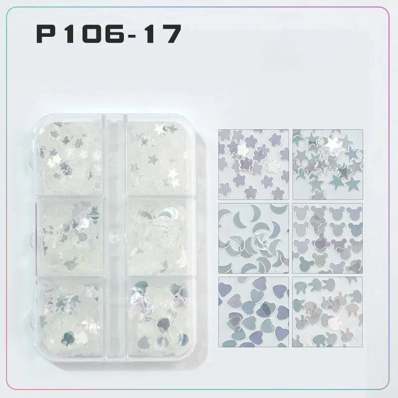 6 rejillas/juego de lentejuelas con purpurina para uñas, flor brillante, mariposa, corazón, pegatinas con purpurina para uñas para niñas, decoración artística para manicura DIY - VibraStore