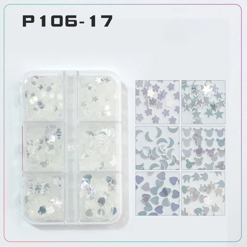 6 rejillas/juego de lentejuelas con purpurina para uñas, flor brillante, mariposa, corazón, pegatinas con purpurina para uñas para niñas, decoración artística para manicura DIY - VibraStore