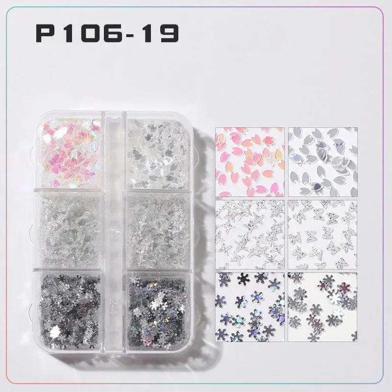 6 rejillas/juego de lentejuelas con purpurina para uñas, flor brillante, mariposa, corazón, pegatinas con purpurina para uñas para niñas, decoración artística para manicura DIY - VibraStore