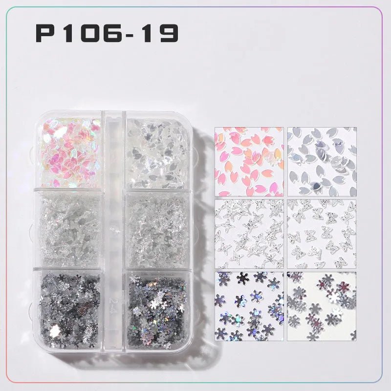 6 rejillas/juego de lentejuelas con purpurina para uñas, flor brillante, mariposa, corazón, pegatinas con purpurina para uñas para niñas, decoración artística para manicura DIY - VibraStore