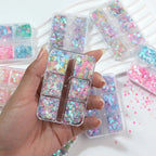 6 rejillas/juego de lentejuelas con purpurina para uñas, flor brillante, mariposa, corazón, pegatinas con purpurina para uñas para niñas, decoración artística para manicura DIY - VibraStore