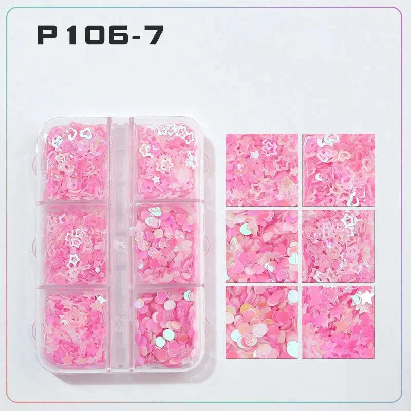 6 rejillas/juego de lentejuelas con purpurina para uñas, flor brillante, mariposa, corazón, pegatinas con purpurina para uñas para niñas, decoración artística para manicura DIY - VibraStore