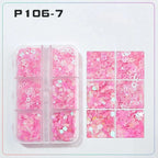 6 rejillas/juego de lentejuelas con purpurina para uñas, flor brillante, mariposa, corazón, pegatinas con purpurina para uñas para niñas, decoración artística para manicura DIY - VibraStore