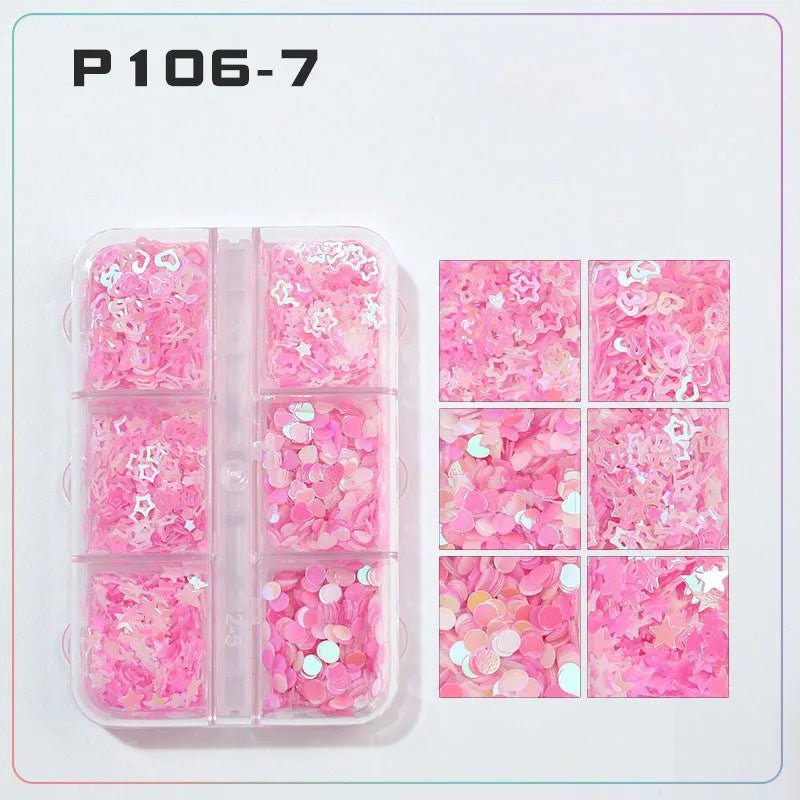 6 rejillas/juego de lentejuelas con purpurina para uñas, flor brillante, mariposa, corazón, pegatinas con purpurina para uñas para niñas, decoración artística para manicura DIY - VibraStore