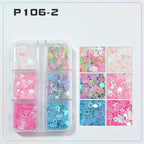 6 rejillas/juego de lentejuelas con purpurina para uñas, flor brillante, mariposa, corazón, pegatinas con purpurina para uñas para niñas, decoración artística para manicura DIY - VibraStore