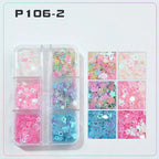 6 rejillas/juego de lentejuelas con purpurina para uñas, flor brillante, mariposa, corazón, pegatinas con purpurina para uñas para niñas, decoración artística para manicura DIY - VibraStore